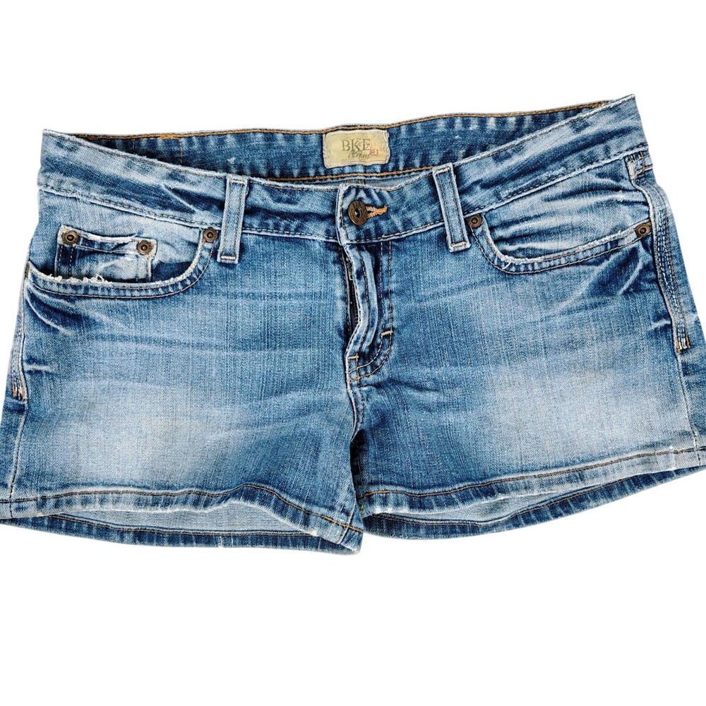BKE Womens SZ 30 Denim Shorts Blue Cotton Blend Low Rise Y2K Boho Distressed